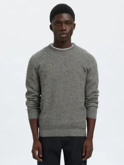 Selected Miesten Neulepusero, ROSS LS KNIT STRUCTURE NOS ORGANIC COTTO Black Moonstruck Twi