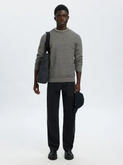 Selected Miesten Neulepusero, ROSS LS KNIT STRUCTURE NOS ORGANIC COTTO Black Moonstruck Twi