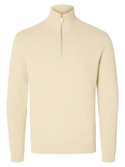 Selected Miesten Neulepusero, DANE LS KNIT STRUCTURE HALF ZIP Oatmeal
