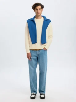 Selected miesten neulepusero, K PHILIP LS KNIT RELAXED CREW NECK Egret