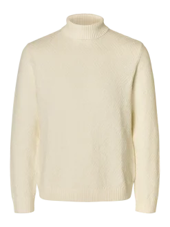 Selected miesten neulepusero, TREVOR LS KNIT STRUCTURE ROLL NECK Egret