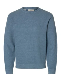 Selected Miesten Neulepusero ROSS LS KNIT STRUCTURE NOS ORGANIC COTTO, Blue Mirage Dusty Blue