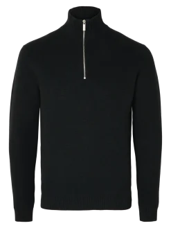 Selected Miesten Neulepusero, DANE LS KNIT STRUCTURE HALF ZIP Black