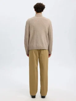 Selected miesten neulepusero, SLHNEIL LS KNIT RELAXED CABLE ROLL NECK Oatmeal Neps