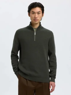 Selected Miesten Neulepusero, DANE LS KNIT STRUCTURE HALF ZIP Deep Forest
