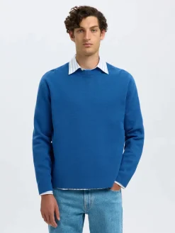 Selected miesten neulepusero, MIKE LS KNIT RELAXED MOCK NECK Set Sail
