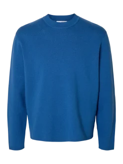 Selected miesten neulepusero, MIKE LS KNIT RELAXED MOCK NECK Set Sail