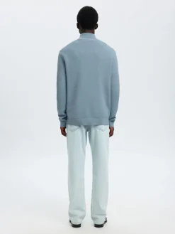 Selected Miesten Neulepusero DANE LS KNIT STRUCTURE HALF ZIP, Dusty Blue