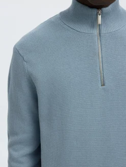 Selected Miesten Neulepusero DANE LS KNIT STRUCTURE HALF ZIP, Dusty Blue