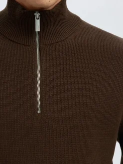 Selected miesten neulepusero SLHDANE LS KNIT STRUCTURE HALF ZIP NOOS, Demitasse