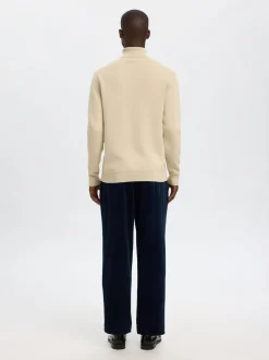 Selected miesten neulepusero K DANE LS KNIT STRUCTURE ROLLNECK NOS, oatmeal
