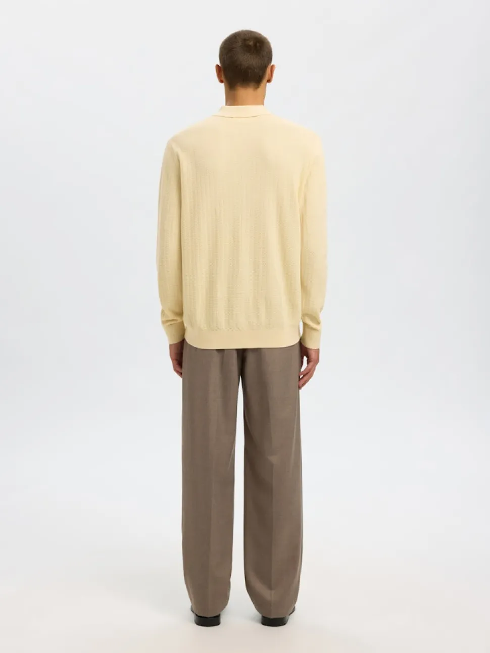 Selected miesten neulepusero SLHCRAN LS Knit Structure Half Zip Polo, Angora