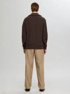 Selected Miesten Neulepusero LAND LS KNIT HALFZIP Tummanruskea