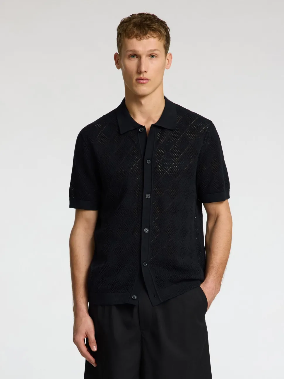 Selected miesten paita, ARCO SS KNIT STRUCTURE POLO Musta