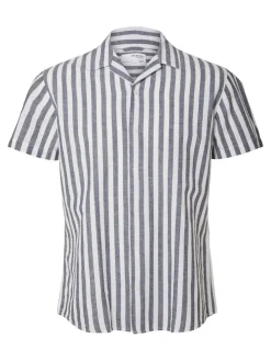 Selected Miesten Paita NEW LINEN SHIRT RESORT Raidallinen Sininen