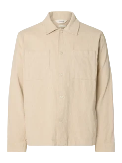 Selected miesten paitatakki, SLHREGTATE CORD OVERSHIRT Oatmeal
