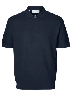 Selected miesten pikeepaita, CRAN SS KNIT STRUCTURE Navy Blazer