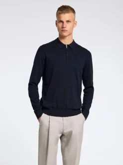 Selected miesten pitkähihainen pikeepaita, SLHBERG LS HALF ZIP POLO Tummansininen