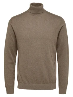 Selected Miesten Pooloneule Berg Roll Neck NOOS, Teak Melange