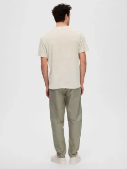 Selected Miesten T-Paita, BET LINEN SS O-NECK Beige