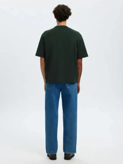 Selected miesten t-paita, LOOSE OSCAR SS O-NECK Deep Forest