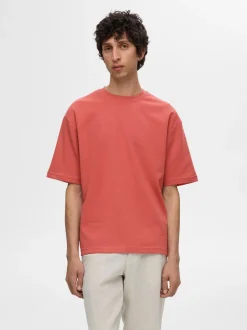 Selected miesten t-paita, LOOSE OSCAR SS O-NECK Punainen