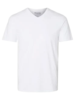 Selected Miesten T-paita, Pima Ss V-neck Bright White