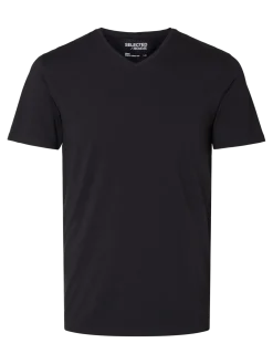 Selected Miesten T-paita, Pima Ss V-neck Black