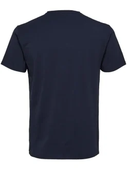 Selected Miesten T-paita, Pima Ss V-neck Tummansininen