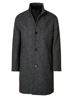 Selected miesten villakangastakki, SLHRAINAR WOOL BLEND COAT Black Black & White