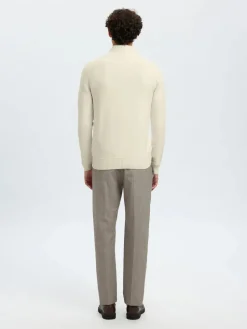 Selected neule, AXEL LS KNIT HALF ZIP Egret
