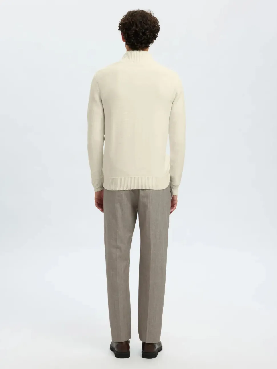 Selected neule, AXEL LS KNIT HALF ZIP Egret