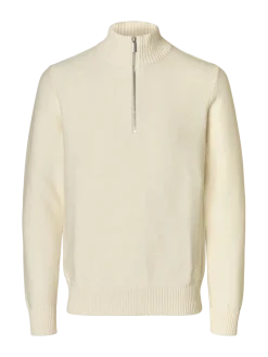Selected neule, AXEL LS KNIT HALF ZIP Egret