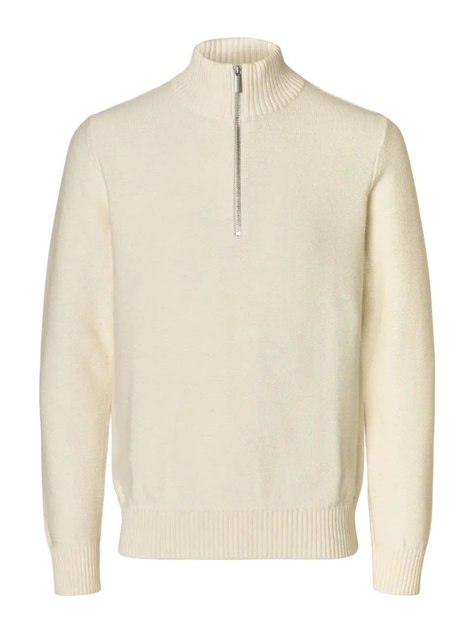 Selected neule, AXEL LS KNIT HALF ZIP Egret