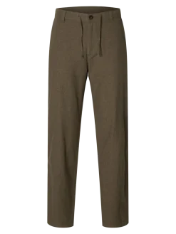 Selected pellavahousut, SLIM TAPE BRODY LINEN PANT Forest Night Mixed W. Kal