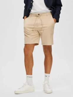Selected shortsit, COMFORT BRODY LINEN SHORTS Incense Mixed W. Oatmeal