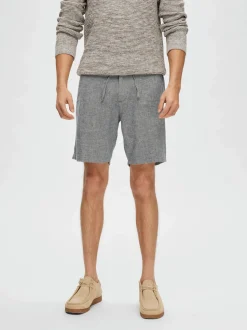 Selected shortsit, COMFORT BRODY LINEN SHORTS Sininen Kuosi