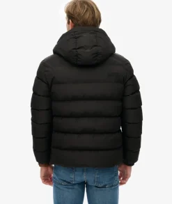 Superdry Miesten Talvitakki, Hooded Sports Puffer Jacket Musta