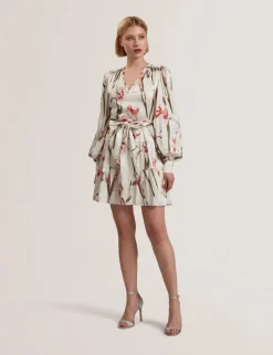 Ted Baker naisten mekko, CUIABA neck Mini Dress Valkopohjainen Kuosi