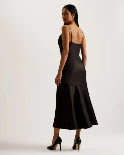Ted Baker Naisten Mekko, TUNCA Satin Cowl Neck Evening Midi Dress Musta