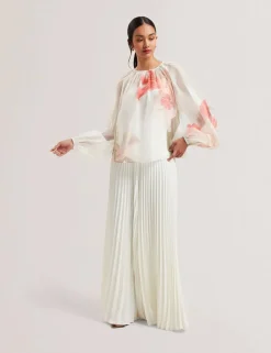 Ted Baker naisten pusero, ERIANA Organza Puff Sleeve Blouse Valkopohjainen Kuosi