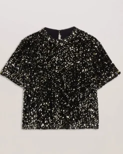 Ted Baker Naisten Pusero, ZARHAA BOXY VELVET SEQUIN TEE Musta
