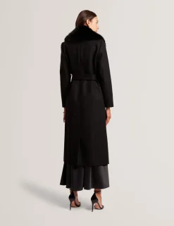 Ted Baker naisten takki MUSEA FAUX FUR BELTED LONG COAT, musta