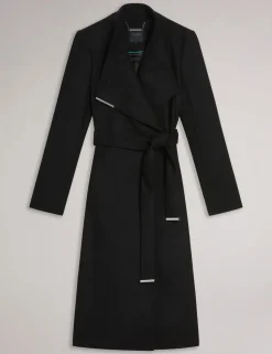 Ted Baker naisten villakangastakki, ROSE MID LENGHT BELTED WOOL COAT Musta