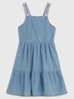 Tommy Hilfiger Childrenswear mekko, LYOCELL STRAP DENIM DRESS Vaaleansininen