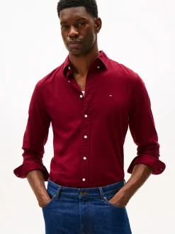 Tommy Hilfiger miesten flanellipaita, FLEX FLANNEL SOLID RF SHIRT Viininpunainen
