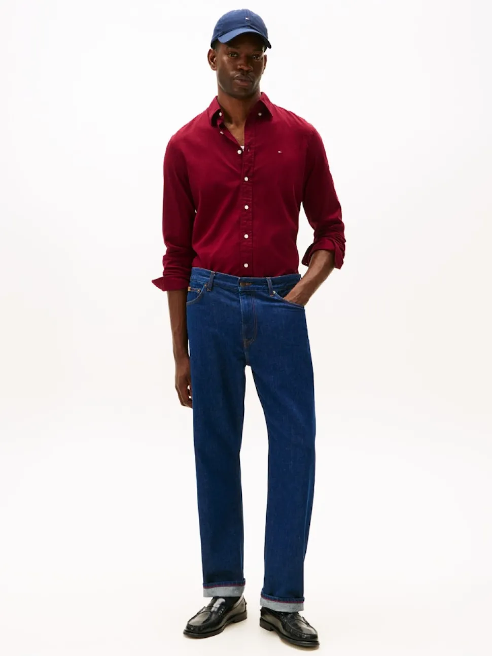 Tommy Hilfiger miesten flanellipaita, FLEX FLANNEL SOLID RF SHIRT Viininpunainen