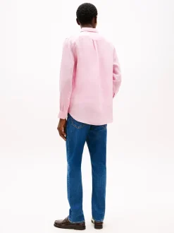 Tommy Hilfiger miesten kauluspaita, PIGEMENT DYED LINEN SOLID Vaaleanpunainen