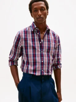 Tommy Hilfiger miesten kauluspaita Flex Poplin Medium Check Shirt, punainen