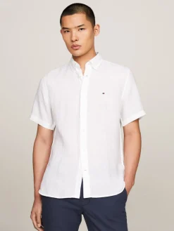 Tommy Hilfiger Miesten Kauluspaita, PIGMENT DYED LINEN RF SHIRT Valkoinen